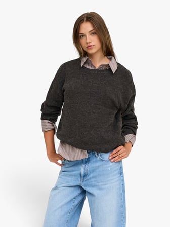 ONLOLIVIA LS O-NECK CC KNT Kadın Gri Kazak - 15380548