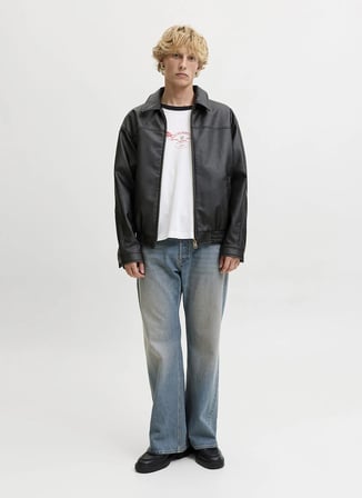 Jack & Jones Siyah Erkek Rahat Ceket 12298762 JJMARLON PU JACKET