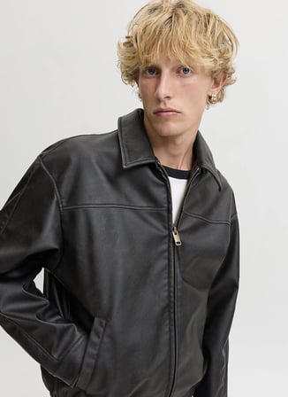 Jack & Jones Siyah Erkek Rahat Ceket 12298762 JJMARLON PU JACKET
