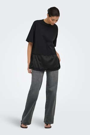 Only Onlmexa Pamuklu Regular Fit Dantel Detaylı T Shirt Bayan T SHİRT 15382176 SİYAH