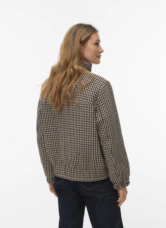 Vero Moda 10348771-191109 TCX Koyu Kahve Kadın Dik Yaka Desenli Tüvit Mont