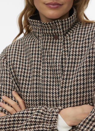 Vero Moda 10348771-191109 TCX Koyu Kahve Kadın Dik Yaka Desenli Tüvit Mont
