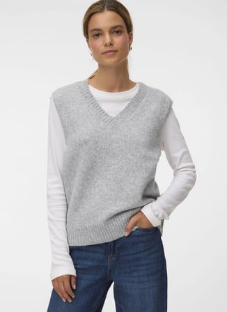 Vero Moda Gri Kadın V Yaka Süveter 10347388-BS000086