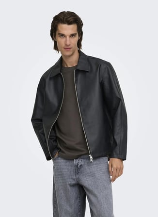 Only & Sons Siyah Erkek Ceket 22038683 ONSREM PU JACKET OTW VD