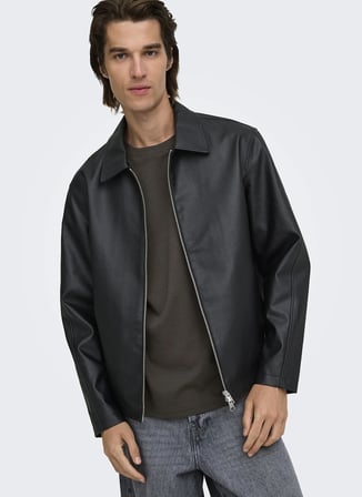 Only & Sons Siyah Erkek Ceket 22038683 ONSREM PU JACKET OTW VD