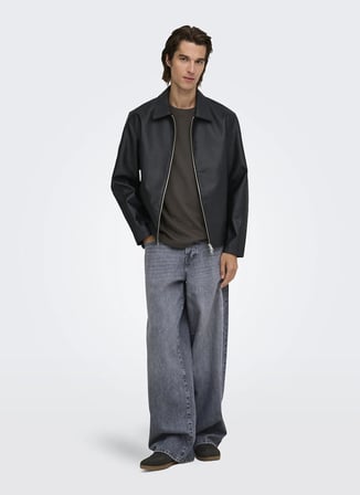 Only & Sons Siyah Erkek Ceket 22038683 ONSREM PU JACKET OTW VD