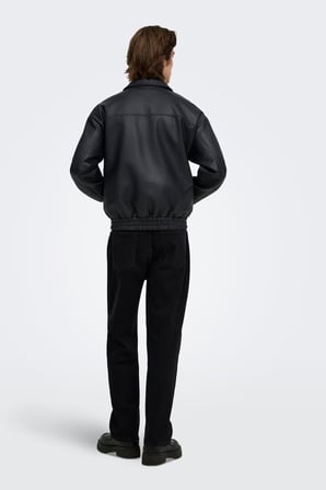 Only & Sons Onsrex Klaisk Yaka Fermuarlı Deri Mont Erkek DERİ MONT 22038709 SİYAH