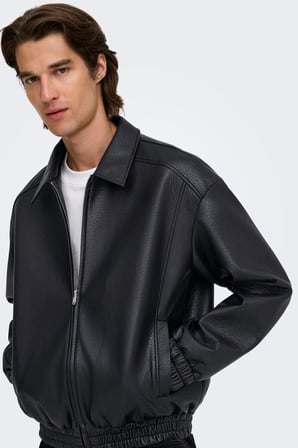 Only & Sons Onsrex Klaisk Yaka Fermuarlı Deri Mont Erkek DERİ MONT 22038709 SİYAH