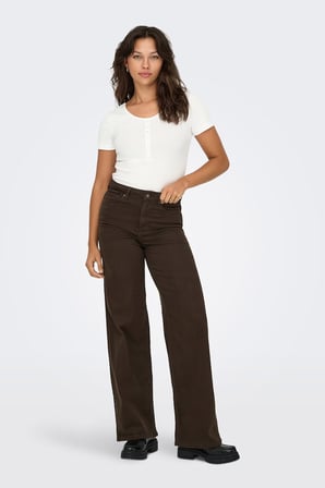 Only Onlmadison Pamuklu Yüksek Bel Geniş Paça Jeans Kadın KOT PANTOLON 15371660 KOYU KAHVE