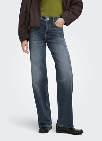 ONLY Lacivert Kadın Taşlamalı Denim Pantolon 15363244BS000042