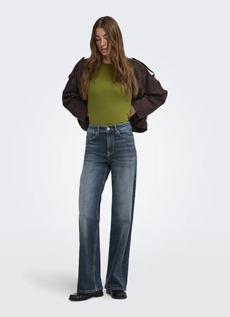 ONLY Lacivert Kadın Taşlamalı Denim Pantolon 15363244BS000042