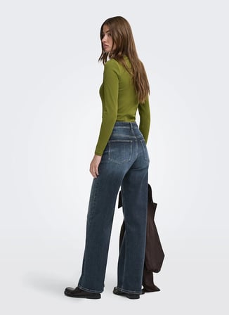 ONLY Lacivert Kadın Taşlamalı Denim Pantolon 15363244BS000042