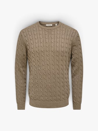 ONSLOUI REG 12 CABEL CREW KNIT NOOS Erkek Kahverengi Kazak - OS22033762