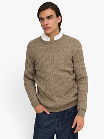 ONSLOUI REG 12 CABEL CREW KNIT NOOS Erkek Kahverengi Kazak - OS22033762