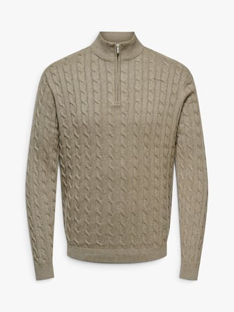 ONSLOUI REG 12 CABEL HALF ZIP KNIT NOOS Erkek Kahverengi Kazak - 22033763