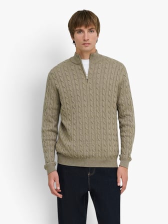 ONSLOUI REG 12 CABEL HALF ZIP KNIT NOOS Erkek Kahverengi Kazak - 22033763