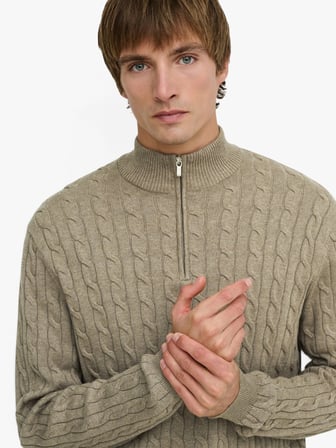 ONSLOUI REG 12 CABEL HALF ZIP KNIT NOOS Erkek Kahverengi Kazak - 22033763