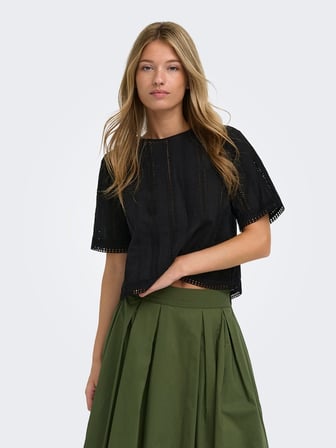 ONLLIA SS EMB TOP WVN Kadın Siyah Bluz - 15383837