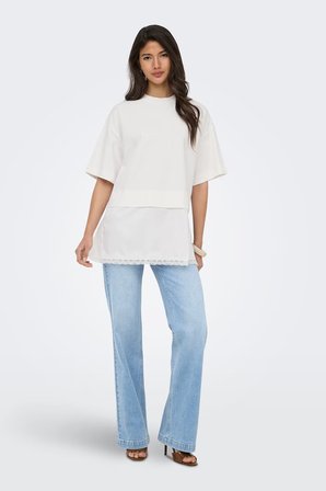 Only Onlmexa Pamuklu Regular Fit Dantel Detaylı T Shirt Bayan T SHİRT 15382176 EKRU