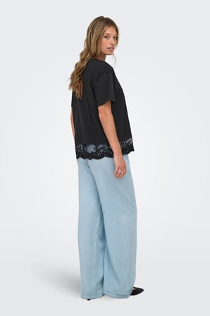 Only Onlvivvi Pamuklu Bisiklet Yaka Dantel Detaylı T Shirt Bayan T SHİRT 15385031 SİYAH