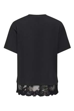 Only Onlvivvi Pamuklu Bisiklet Yaka Dantel Detaylı T Shirt Bayan T SHİRT 15385031 SİYAH