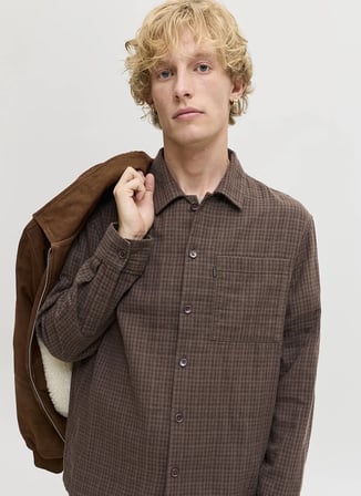 Jack & Jones Kahverengi Erkek Rahat Kareli Gömlek 12301356 JPRBLUCALEB L/S SHIRT