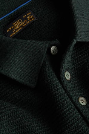 Jack & Jones Pamuklu Regular Fit Düğmeli Polo Yaka Kazak Erkek POLO YAKA KAZAK 12299904 KOYU YEŞİL
