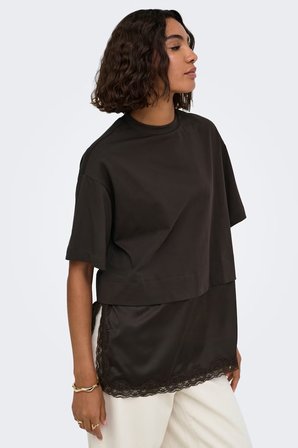 Only Onlmexa Pamuklu Regular Fit Dantel Detaylı T Shirt Bayan T SHİRT 15382176 KOYU KAHVE