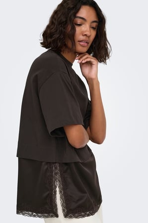 Only Onlmexa Pamuklu Regular Fit Dantel Detaylı T Shirt Bayan T SHİRT 15382176 KOYU KAHVE