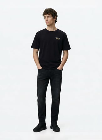 Jack & Jones Siyah Erkek Regular Fit Logo Baskılı T-Shirt 12306235 JORCLUB TEE SS CREW TRSS26