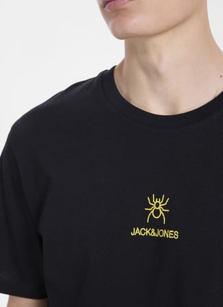 Jack & Jones Siyah Erkek Regular Fit Logo Baskılı T-Shirt 12307781 JORWILDLIFE TEE CREW BSS26