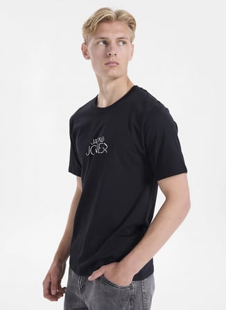 Jack & Jones Siyah Erkek Regular Fit Logo Baskılı T-Shirt 12306242 JORCURVE TEE SS CREW BSS26