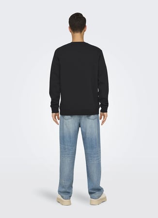 Only & Sons Siyah Erkek O Yaka Baskılı Sweatshirt 22033193 ONSDAWSON REG CREW WW VD