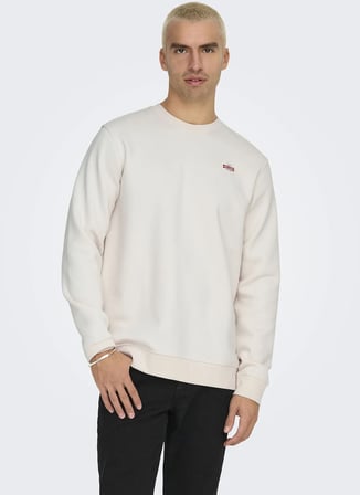 Only & Sons Beyaz Erkek O Yaka Baskılı Sweatshirt 22033193 ONSDAWSON REG CREW WW VD