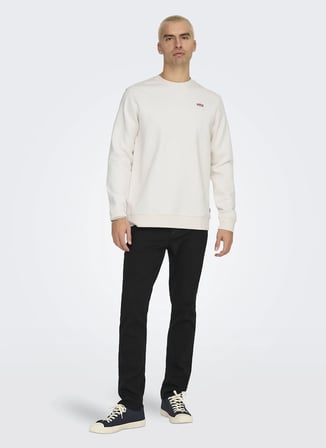 Only & Sons Beyaz Erkek O Yaka Baskılı Sweatshirt 22033193 ONSDAWSON REG CREW WW VD
