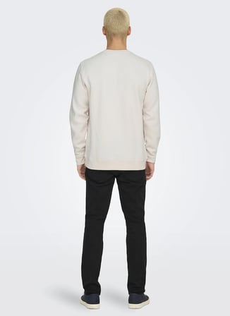 Only & Sons Beyaz Erkek O Yaka Baskılı Sweatshirt 22033193 ONSDAWSON REG CREW WW VD