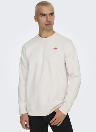 Only & Sons Beyaz Erkek O Yaka Baskılı Sweatshirt 22033193 ONSDAWSON REG CREW WW VD