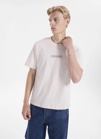 Jack & Jones Bej Erkek Regular Fit Logo Baskılı T-Shirt 12307760 JORTOOK TEE CRW NECK BSS26