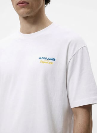 Jack & Jones Ekru Erkek Regular Fit Logo Baskılı T-Shirt 12306235 JORCLUB TEE SS CREW TRSS26