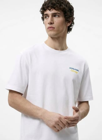 Jack & Jones Ekru Erkek Regular Fit Logo Baskılı T-Shirt 12306235 JORCLUB TEE SS CREW TRSS26