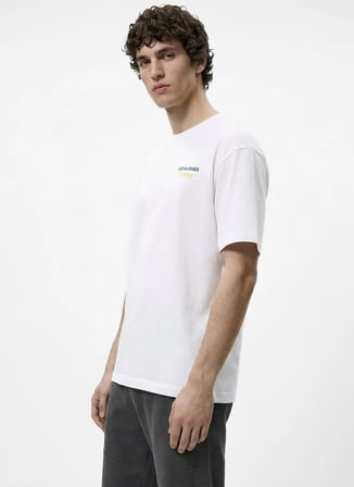 Jack & Jones Ekru Erkek Regular Fit Logo Baskılı T-Shirt 12306235 JORCLUB TEE SS CREW TRSS26