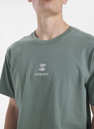 Jack & Jones Yeşil Erkek Regular Fit Logo Baskılı T-Shirt 12307781 JORWILDLIFE TEE CREW BSS26