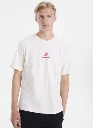 Krem Erkek %100 Pamuk Regular Fit T-Shirt 12307781 JORWILDLIFE TEE CREW BSS26