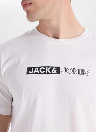Jack & Jones Beyaz Erkek Standart Fit Logo Baskılı T-Shirt 12233999 JJECORP LOGO TEE PLAY NECK