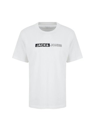 Jack & Jones Beyaz Erkek Standart Fit Logo Baskılı T-Shirt 12233999 JJECORP LOGO TEE PLAY NECK