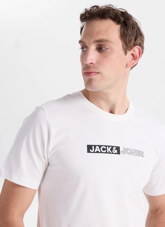 Jack & Jones Beyaz Erkek Standart Fit Logo Baskılı T-Shirt 12233999 JJECORP LOGO TEE PLAY NECK