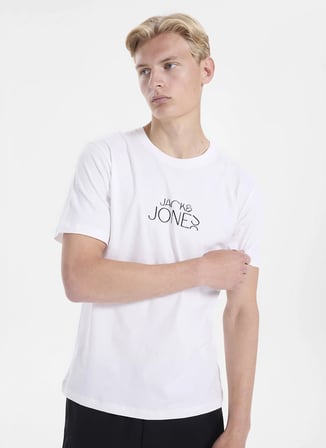 Jack & Jones Bej Erkek Regular Fit Logo Baskılı T-Shirt 12306242 JORCURVE TEE SS CREW BSS26