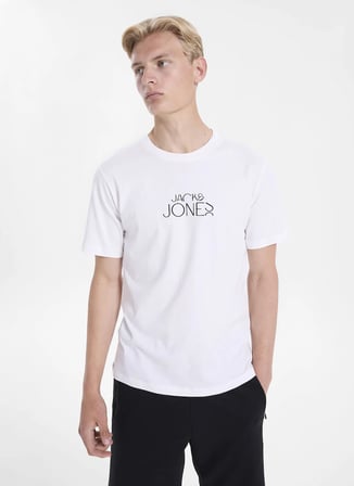Jack & Jones Bej Erkek Regular Fit Logo Baskılı T-Shirt 12306242 JORCURVE TEE SS CREW BSS26