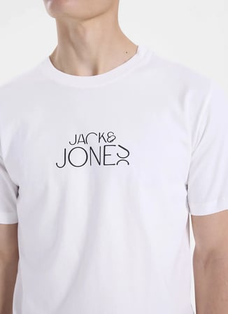 Jack & Jones Bej Erkek Regular Fit Logo Baskılı T-Shirt 12306242 JORCURVE TEE SS CREW BSS26