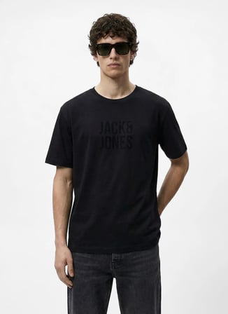 Jack & Jones Siyah Erkek Regular Fit Logo Baskılı T-Shirt 12307780 JCOTONE TEE CRW NECK BSS26